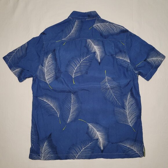 Tommy Bahama Silk Button Up Blue Palm Leaf Print Camp Shirt Mens Size Large - Picture 11 of 11